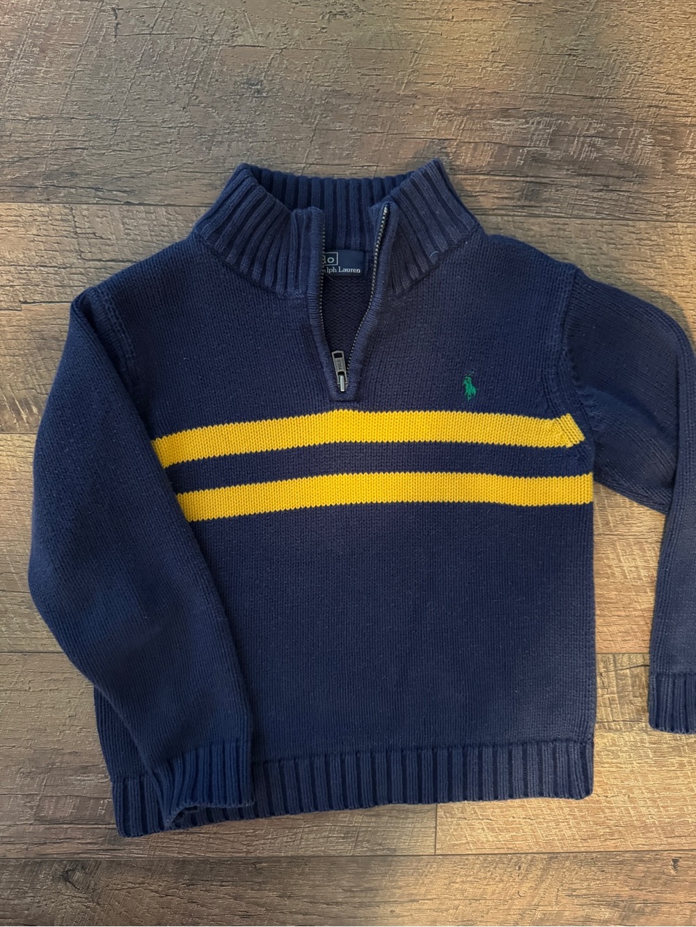Ralph Lauren Navy Pullover with Yellow Chest Stripes